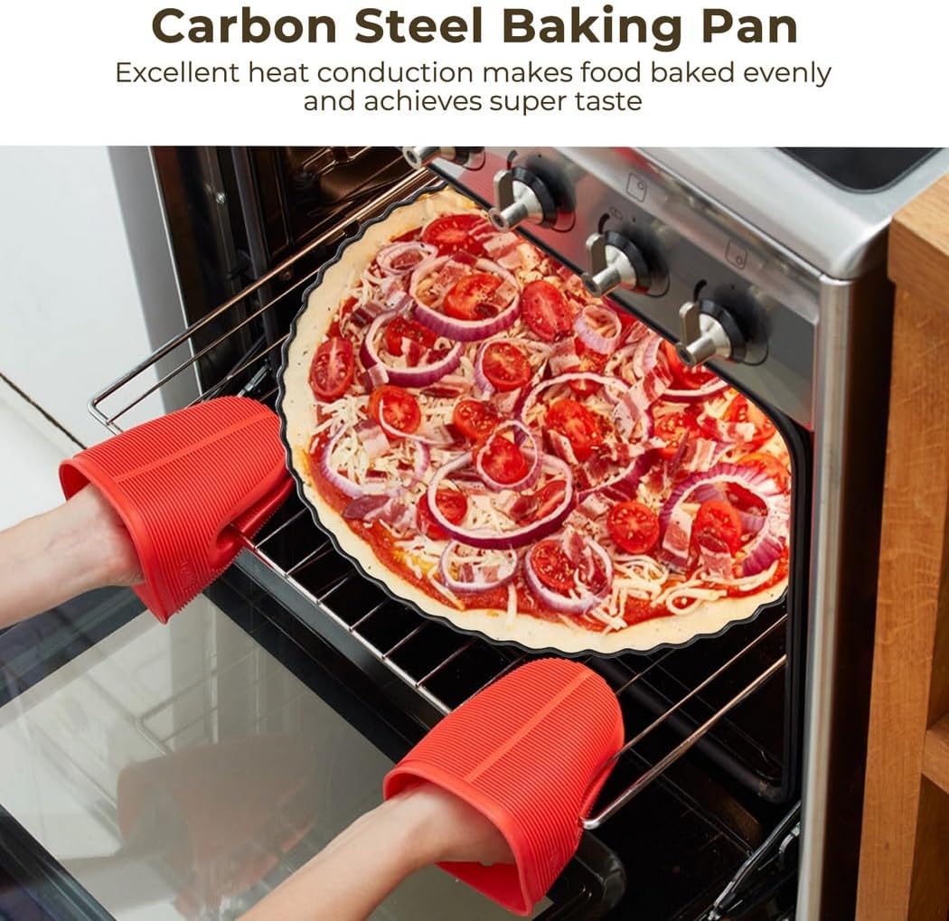 Tart Quiche Pans Baking Dish Accessories, 2 Sets Round Fluted Carbon Steel Non-Stick Tart Pans with Removable Bottom, Pie Tins 11 in