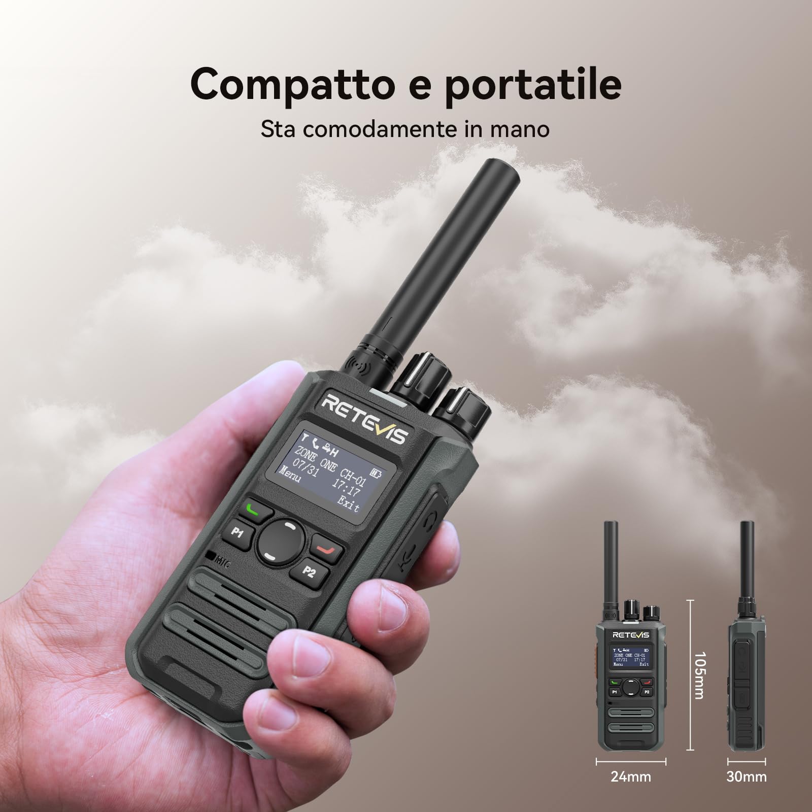 Retevis MateTalk P3 Walkie Talkie Digitali a Ricarica Rapida, Compatibile con Motorola, Lunga Portata con SMS, Schermo LCD, Radio Professionali per Negozi e Attività Commerciali (2 Confezioni)