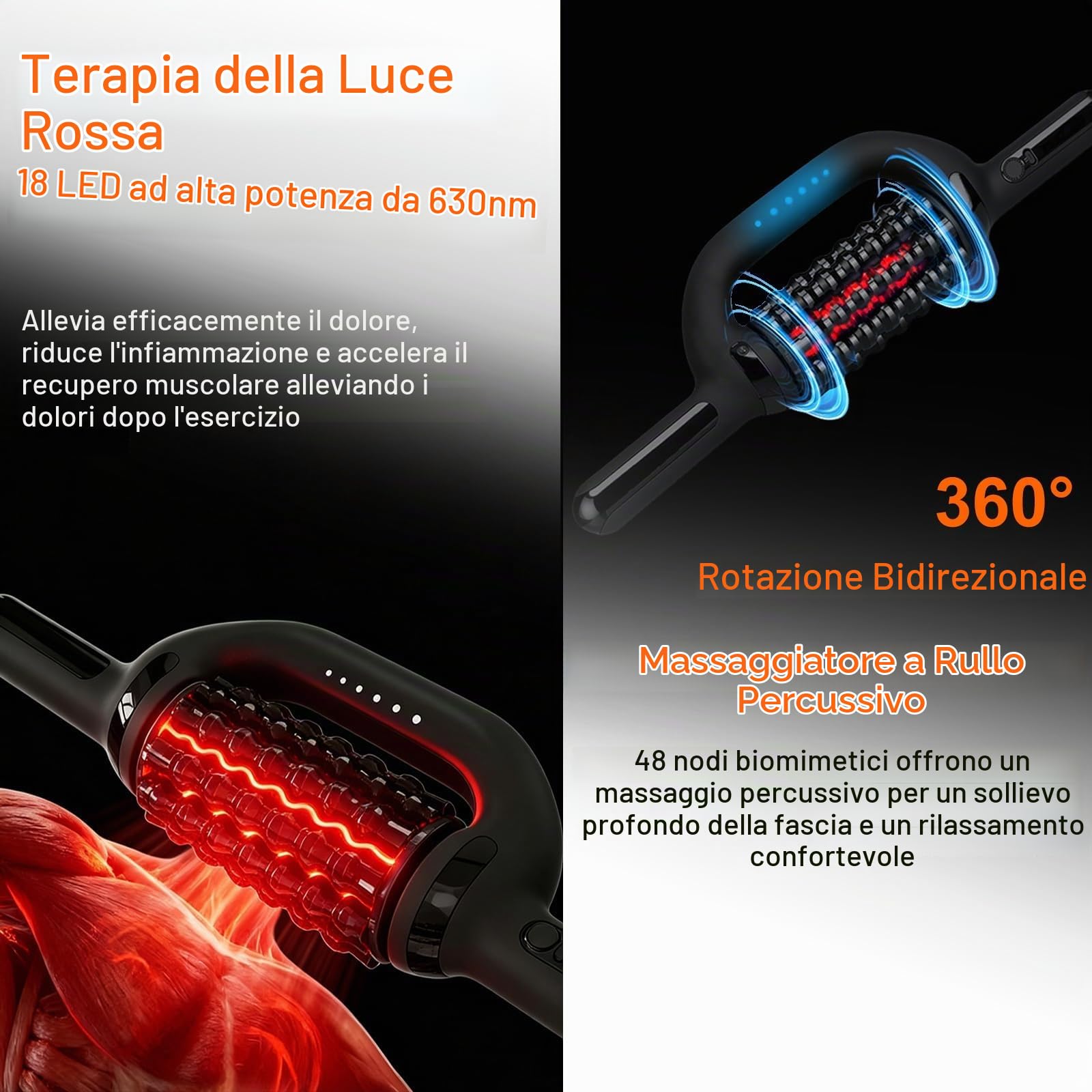 Massaggiatore Elettrico a Rullo Manuale con Redlight - 6 Velocità – Schiena, Gambe, Braccia, Polpacci, Piedi – Drenaggio linfatico, Recupero Muscolare