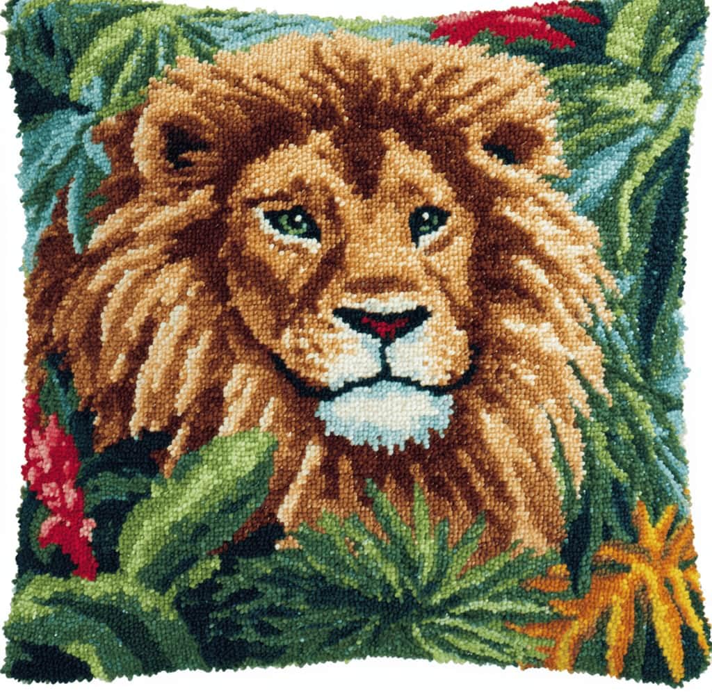 Kitquiver Beginner Latch Hook Cushion Kit,Lion Decor Pillow Cover 43X43Cm