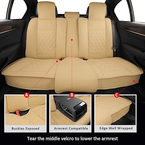 Miniatura 5 de MIROZO Juego completo de fundas de asiento de automóvil, color beige, fundas de asiento de automóvil, fundas de asiento universales para la mayoría