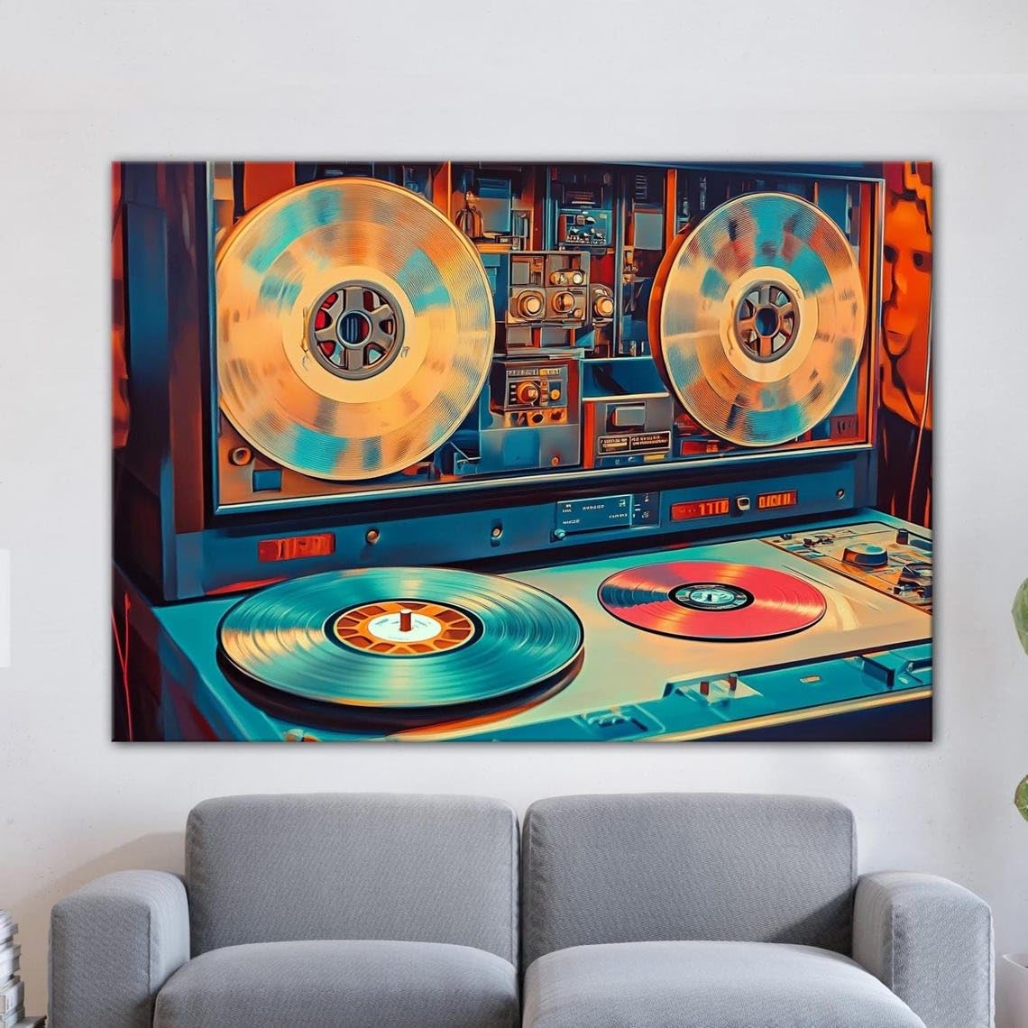 TONGYINLI Dipinto su tela con disco in vinile retrò, moderna arte murale musicale, poster con giradischi, stampe con cornice retrò, decorazione per soggiorno (40x60 cm/cornice interna)