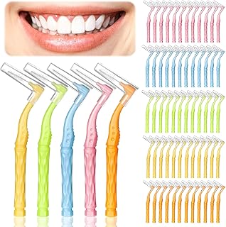 Eudomis 60 Stück Interdentalbürsten, L-förmige Zahnzwischenraumbürsten in 5 Größen mit rutschfestem Griff – Dentalbürsten für Zahnreinigung, Zahnspangen & Mundpflege (5 Farben)