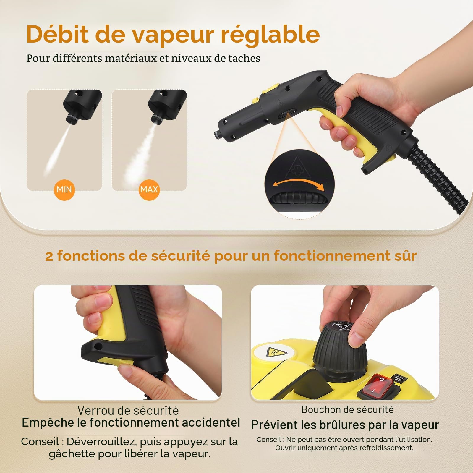 Nettoyeur Vapeur, Haute Pression Nettoyeur Vaporisateur : 5 Bar, 2000W, 2L, Haute Température Puissant Balai Vapeur, Élimine Graisses, Taches, Pour Salon, Cuisine, Salle de Bain