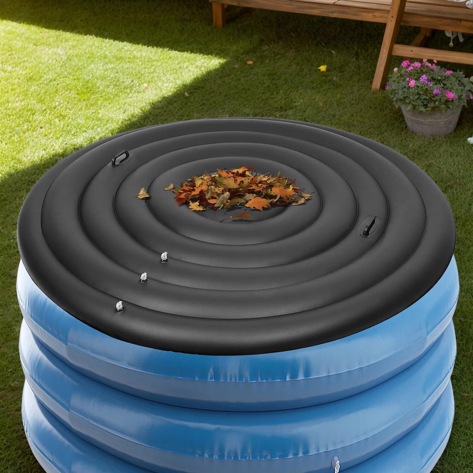 Cubierta de spa de ahorro de energía-128/158/180 cm - Tapa inflable ajustable de 3 tamaños con 3 válvulas - Tapa para jacuzzi exterior - Impermeable y resistente a los rayos UV(Color:con handle)