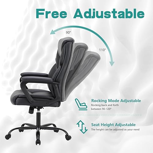 Miniatura 6 de NEWBULIG Escritorio ergonómico ejecutivo de piel sintética con respaldo alto para oficina, silla de computadora ajustable, 21 pulgadas de