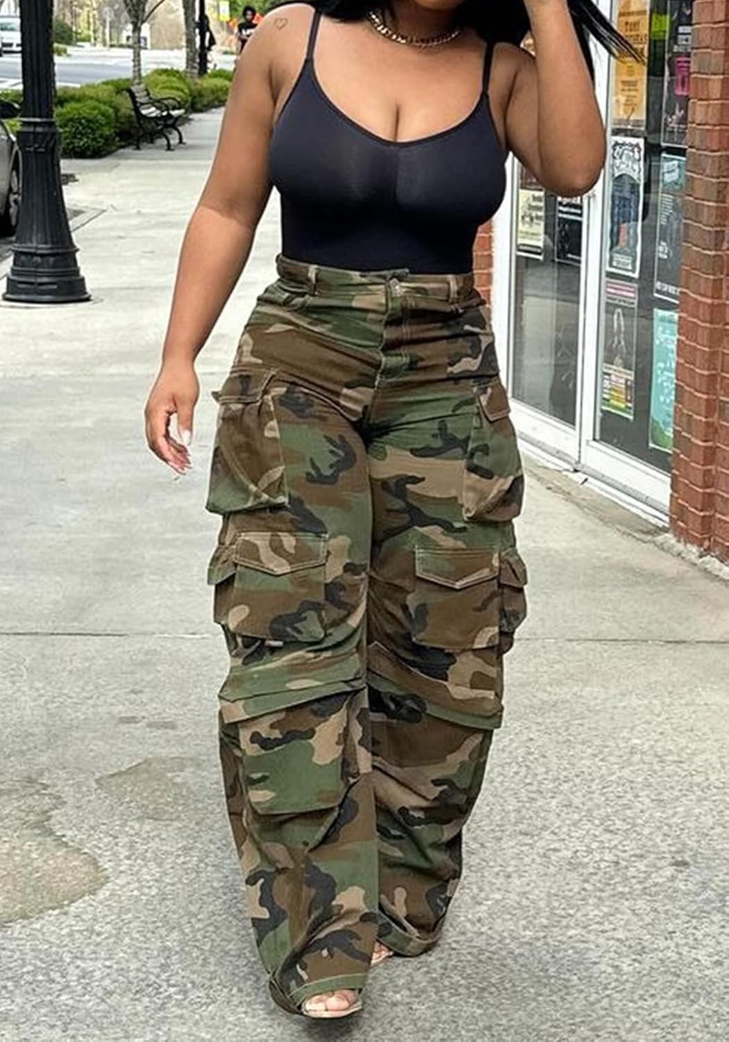 LKOUS Women’s Cargo Baggy Straight Jeans Streetwear Y2K High Waist Wide Leg Denim Pants with Multiple Pockets - Image 4