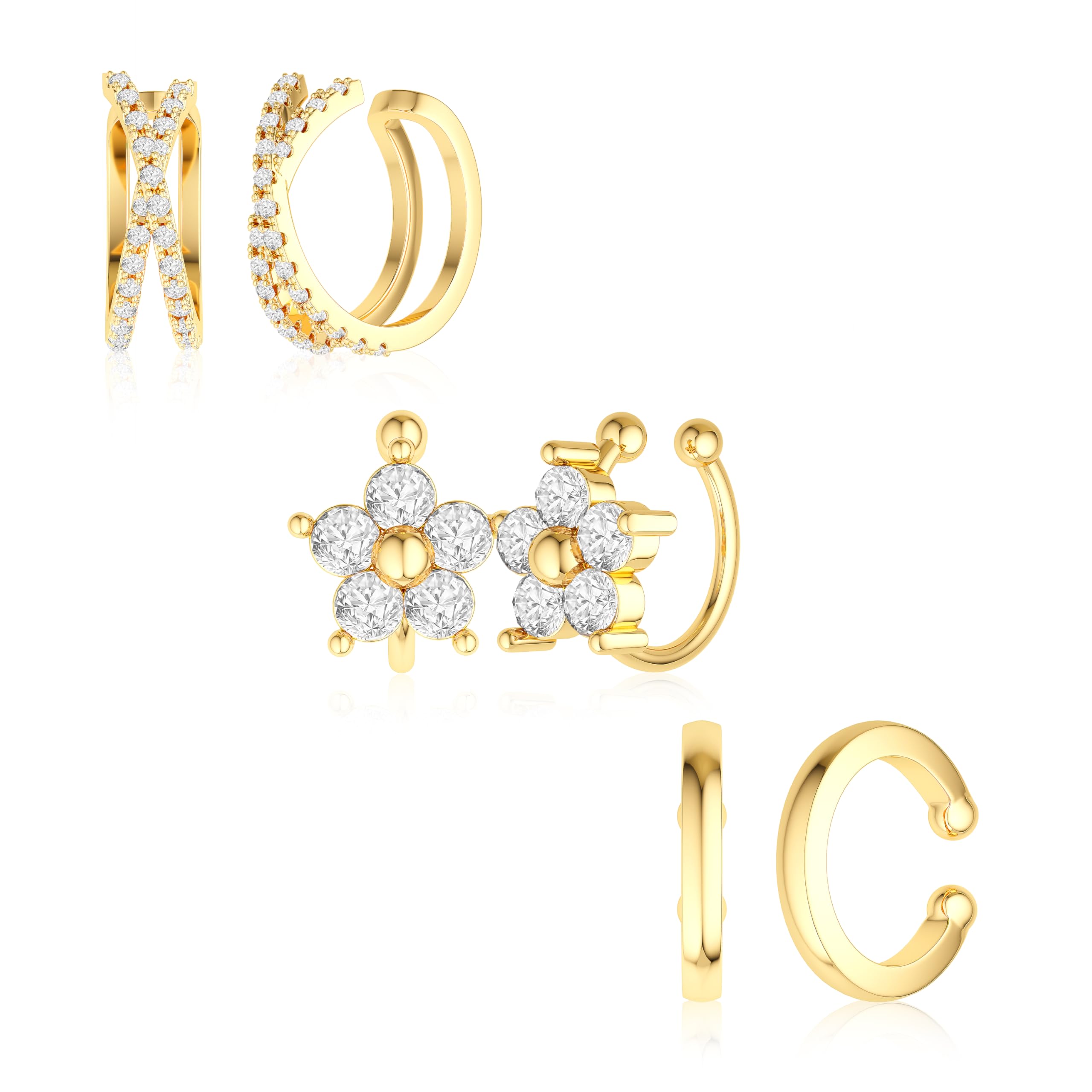 Gold Ear Cuff Earrings for Women, Dainty 14K Gold Plated Ear Cuffs Non Pierced Trendy Cubic Zirconia Cartilage Hoop Earring Fashion Jewelry Sets for Women