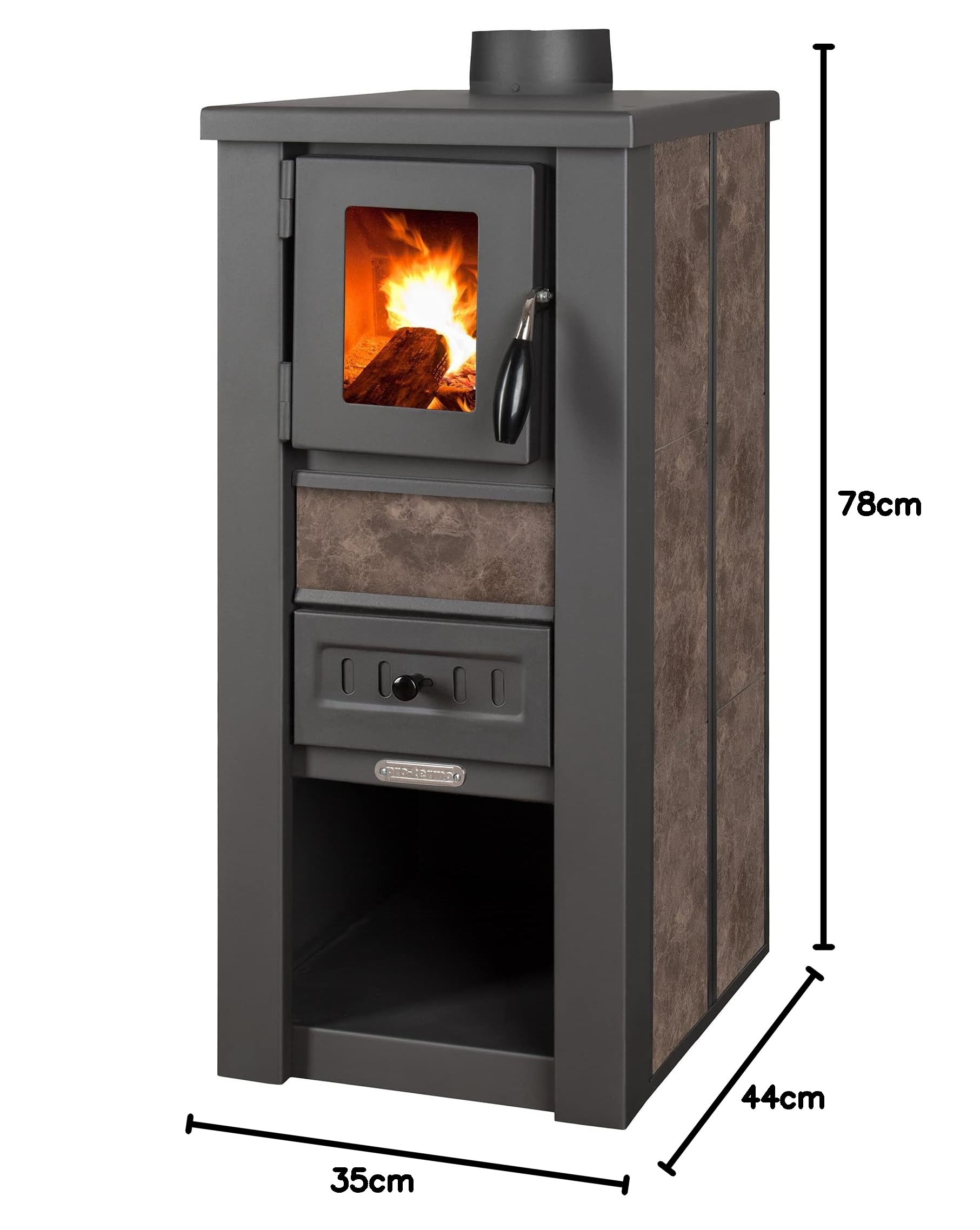 ProTermo Kaminofen Lava Ceramic Mokka - 6,5 kW Heizleistung - 35x44x78 cm Holzofen mit Schamottsteinen mit Sichtfenster Holz Kamin - Bauart 2