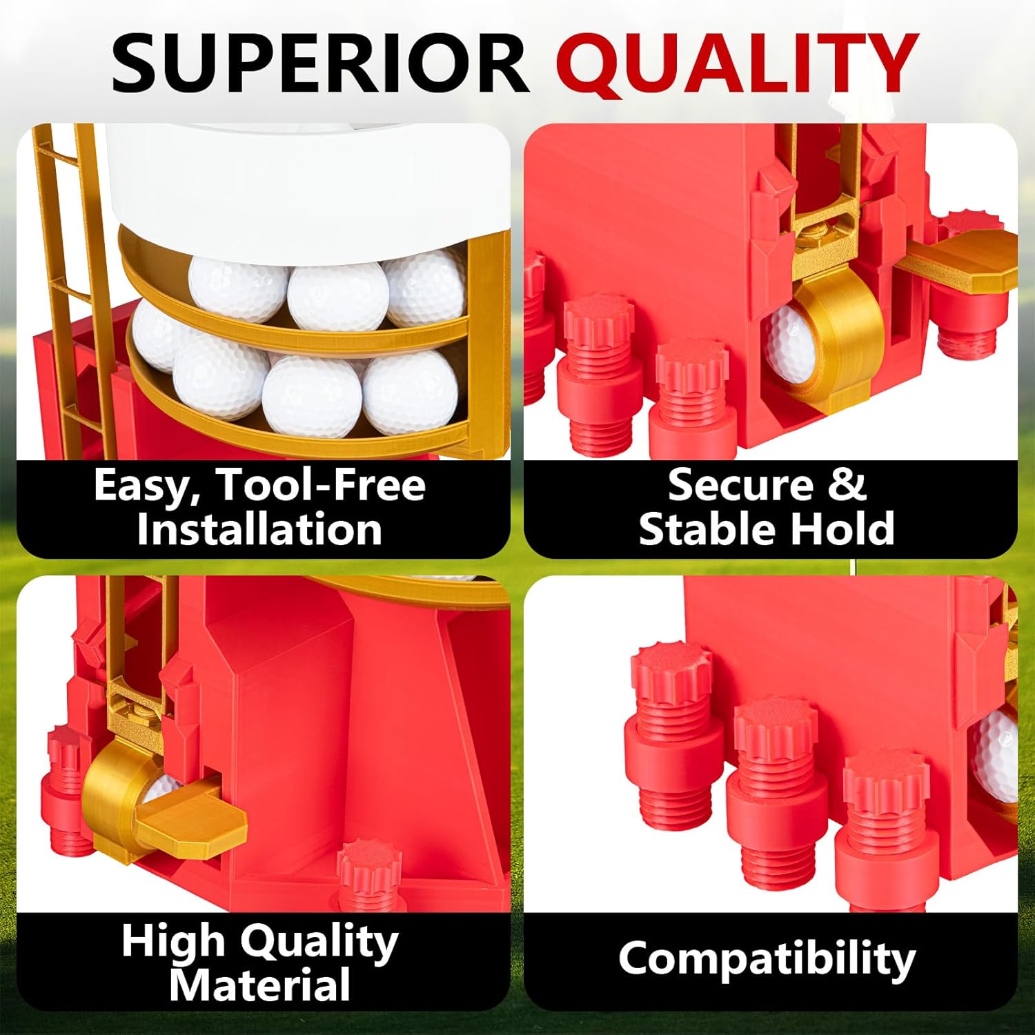 Golf Ball Dispenser, Golf Ball Launcher Pro, Automatic Golf Ball Dispenser & Launcher Pro, High-Capacity Hands-Free Practice Machine(Gold+Red+White)