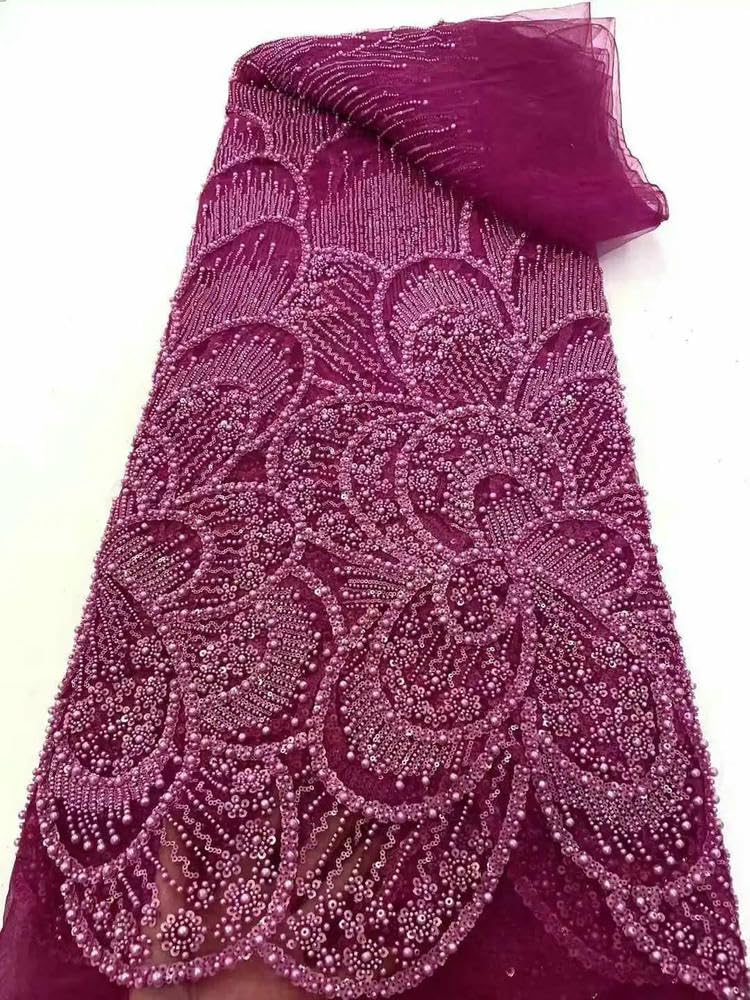 Tela de Tul Africano con Cuentas para Vestidos de Novia, Tela de Encaje con Lentejuelas, Moda Francesa