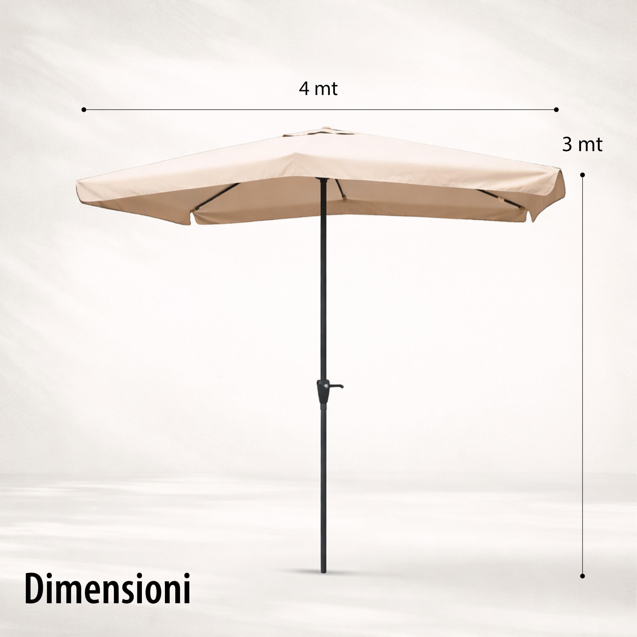 Ombrellone da Giardino Rettangolare 3x4 Metri - in Alluminio, Regolabile, da Esterno, Impermeabile, con Manovella- Resistente ai Raggi UV Elegante