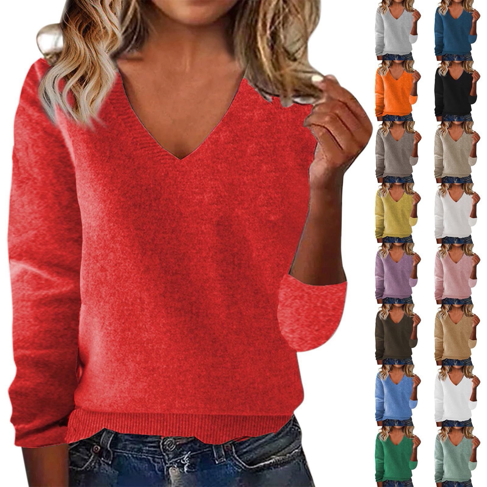 Cashmere Sweaters for Women 2025 Trendy V Neck Long Sleeve Knitted Pullover Tops Lightweight Soft Comfy Warm Sweater