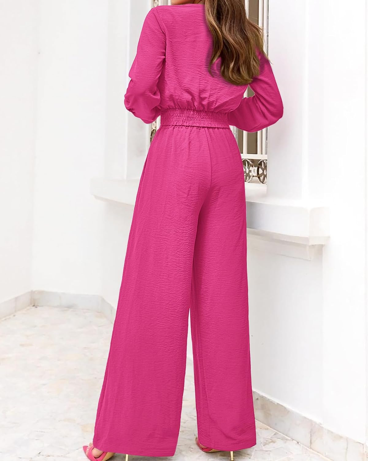 PRETTYGARDEN Women's 2 Piece Outfits 2026 Spring Fashion V Neck Long Sleeve Strappy Crop Top Wide Leg Pant Lounge Sets
