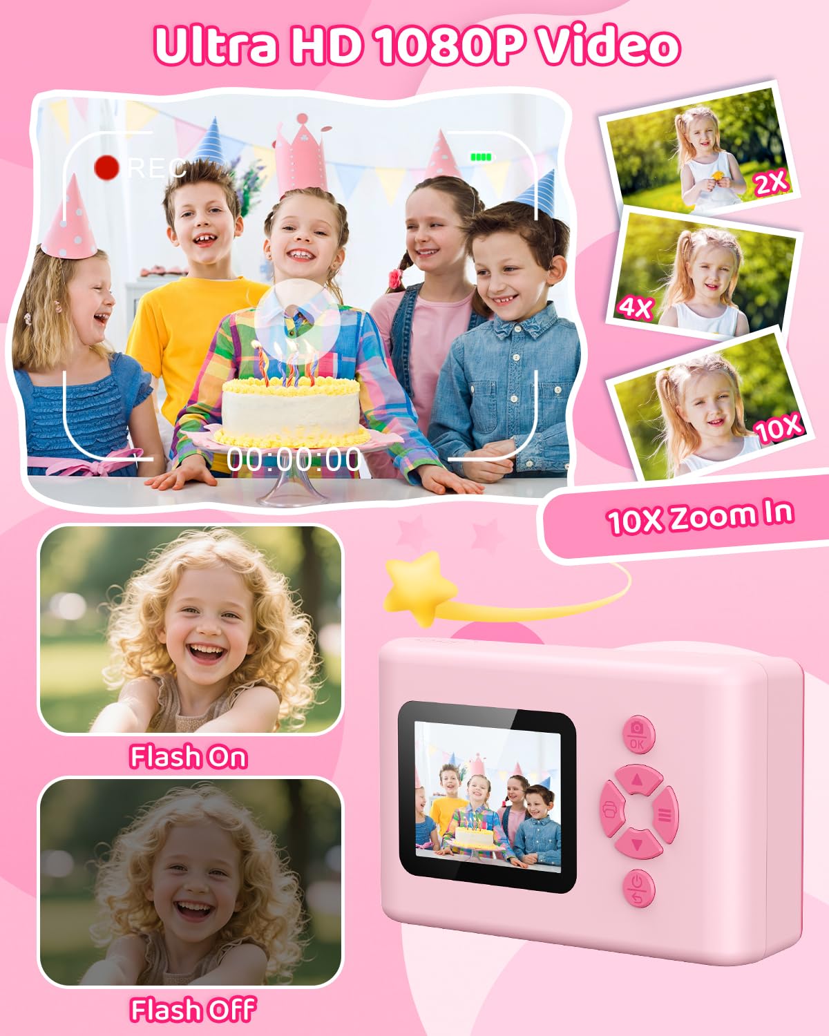 Macchina Fotografica Bambini Istantanea, 20MP 1080P Fotocamera Digitale Bambini 2,4 Pollici Fotocamera Istantanea con 32GB Scheda, Carta da Stampa, Flash LED, Regalo per Bambina e Bambino 3-12 Anni