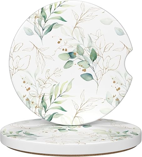 Miniatura 25 de Portavasos para automóvil, posavasos para portavasos de automóvil, paquete de 2 unidades, insertos antideslizantes universales de cerámica Amor,Hoja