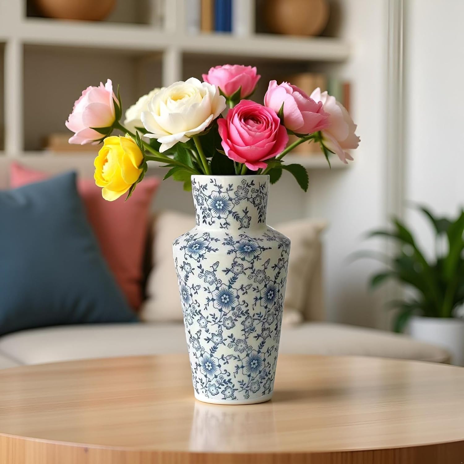 RORA Chinoiserie Blue and White Ceramic Vase - 8.7" Porcelain Floral Design for Home Decor, Centerpiece, or Gift - Perfect for Living Room, Bedroom, Office, or Dining Table - Image 7