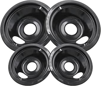 GE Black Stove Drip Pans, Set of 4 (2 x 6-inch and 2 x 8-inch) - Energy Saving Enamel Coating, Compatible with GE Appliances