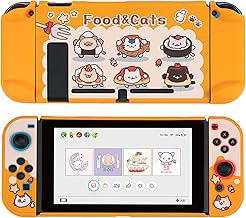 GeekShare Capa protetora para Switch padrão, capa fina, à prova de choque, policarbonato rígido, antiarranhões, compatível com console Nintendo Switch e Joy-Con - Comida e gatos