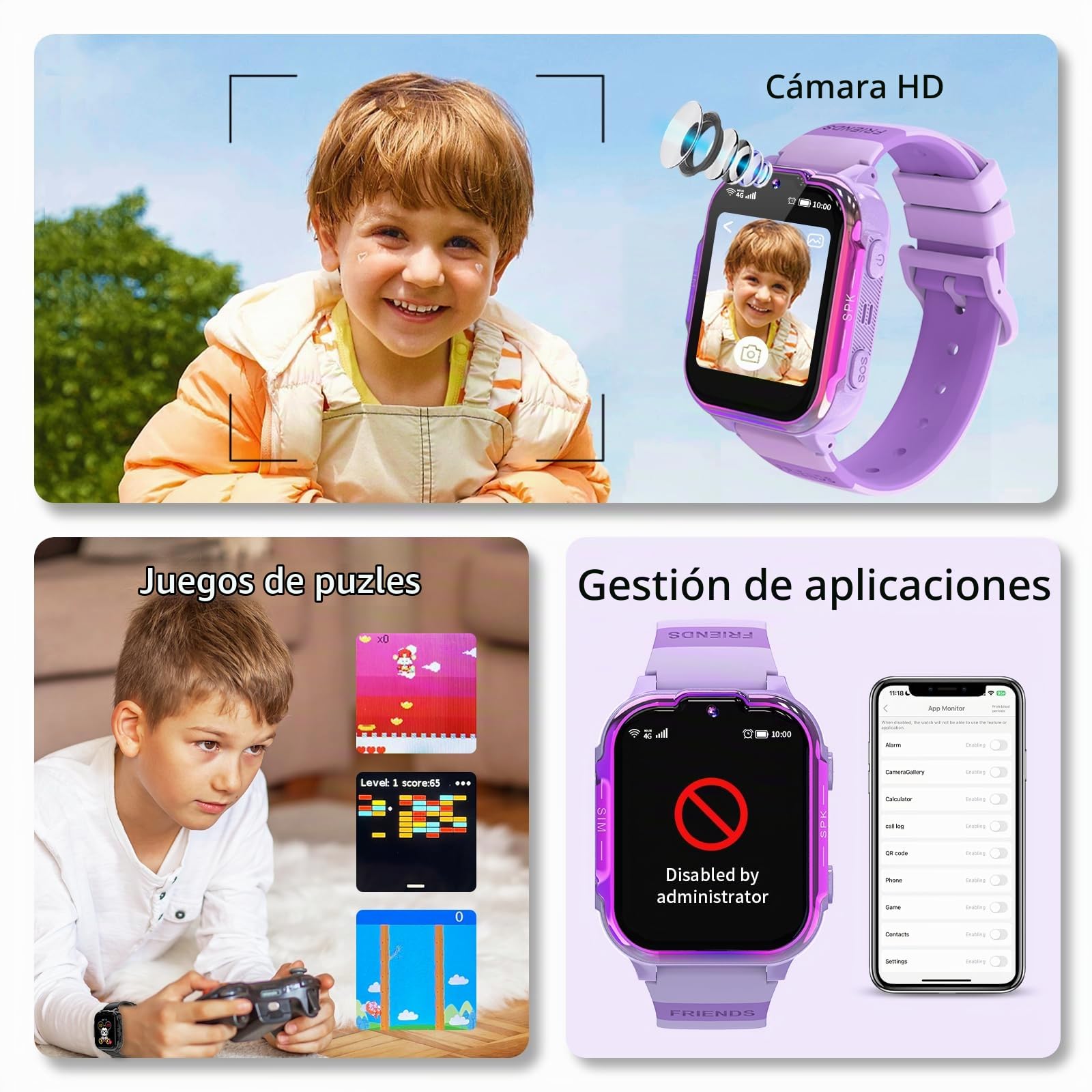 4G Reloj Inteligente Niño GPS y Llamadas Videollamada Telefono SOS Juegos Despertador Calculadora Podometro Resistente Al Agua Smartwatch para Niños Niñas Niña Regalo-