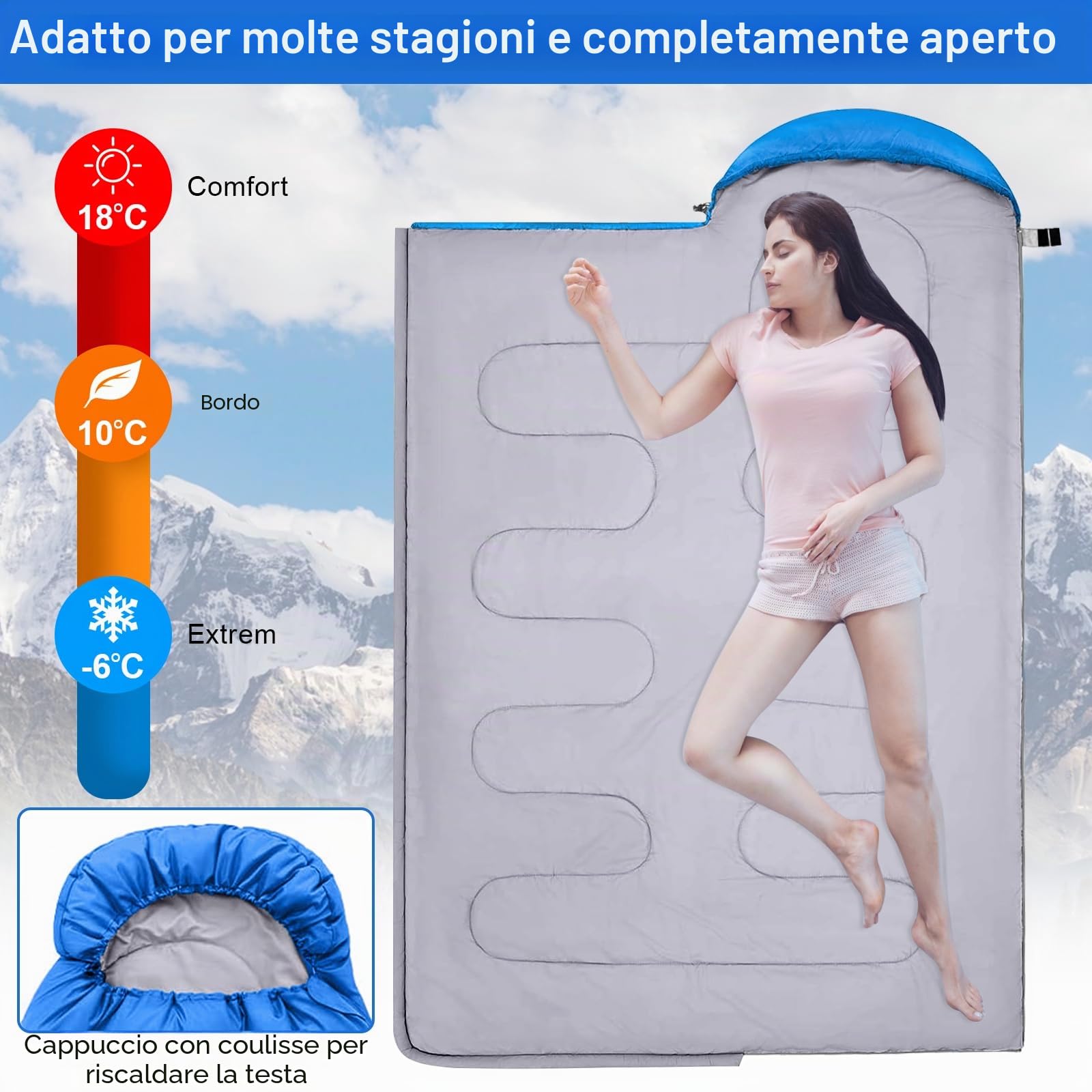 Sacco a Pelo, 220 x 85 cm Sacchi a Pelo Invernale per Adulti e Bambini, Impermeabile Sacchi a Pelo Ultraleggero Compatto per Campeggio Trekking, Escursioni, attività all'Aria Aperta