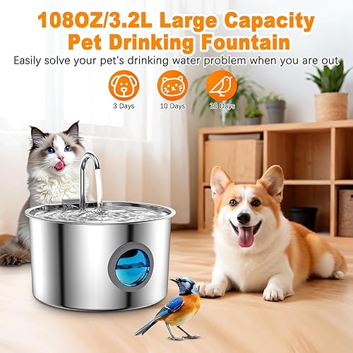 Miniatura 4 de Fuente de agua inalámbrica para gatos, dispensador automático de agua para mascotas de acero inoxidable de 3.2 litros con 12 filtros, bomba