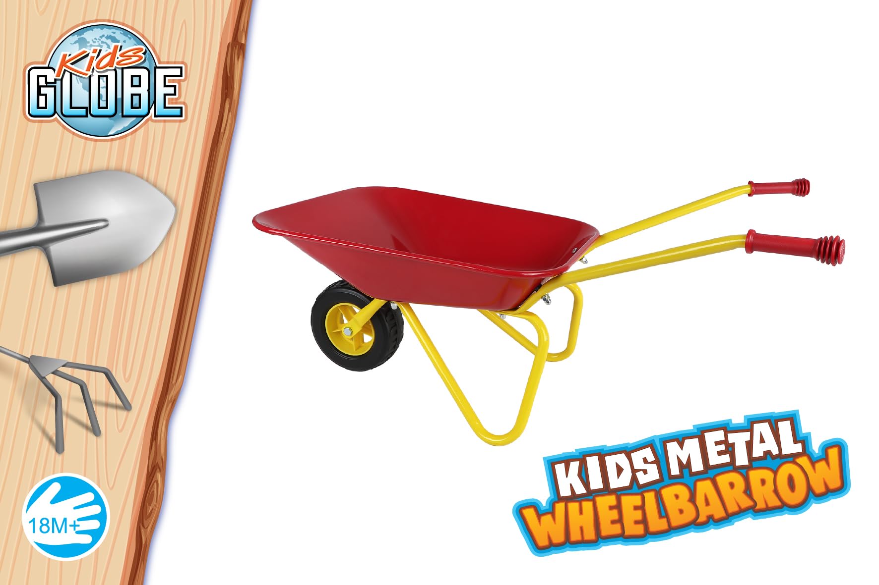 Kids Globe 721995 - Carrello per bambini (metallo, carico fino a 5 kg, giocattolo per bambini a partire dai 18 mesi, carriola in metallo)