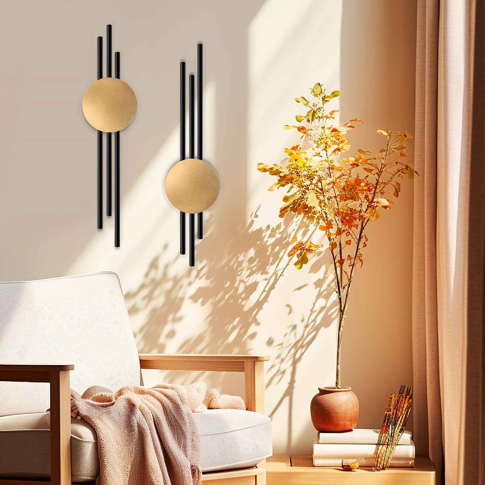 YiYa 2 Pcs Metal Geometric Wall Decor Black Lines Metal Wall Art Abstract Wall Art Modern Geometric Wall Hanging for Home Living Room Bedroom - Image 3