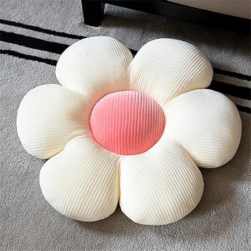 Morbuy Flower Pillow Floor Cushion Cute Flower Shape Preppy Pillow Chair Seat Pad Aesthetic Room Decor Soft Cozy Colorful Daisy Plush Cushion Tatami Sofa Bed Pillows White/Pink,35cm/13.7inch