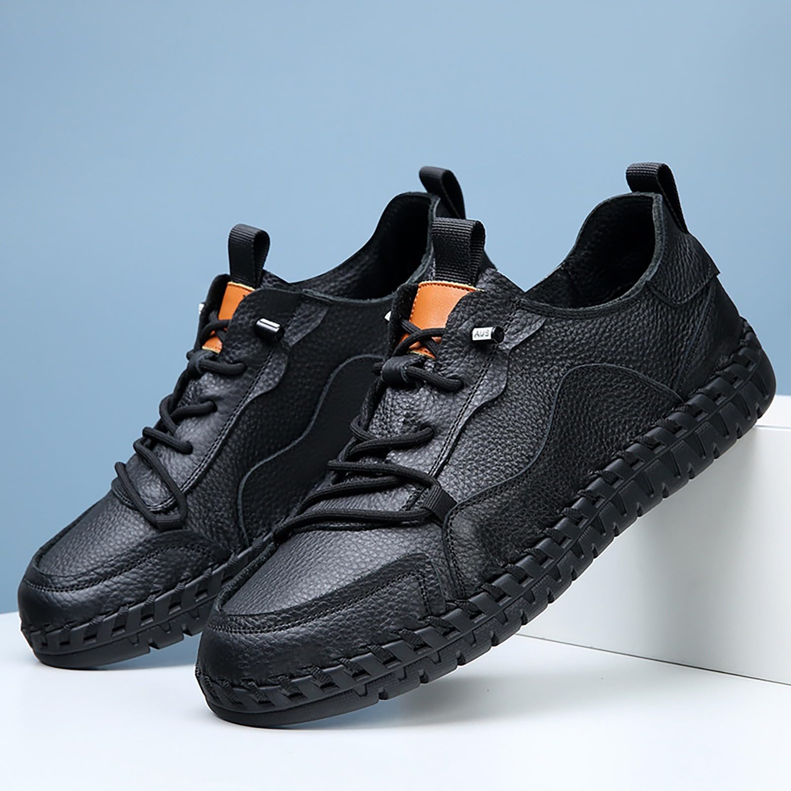 Zapatos de piel sintética para hombre, suela suave, zapatos de cuero, hechos a mano, zapatos casuales con cordones, antideslizantes, transpirables, zapatos para exteriores