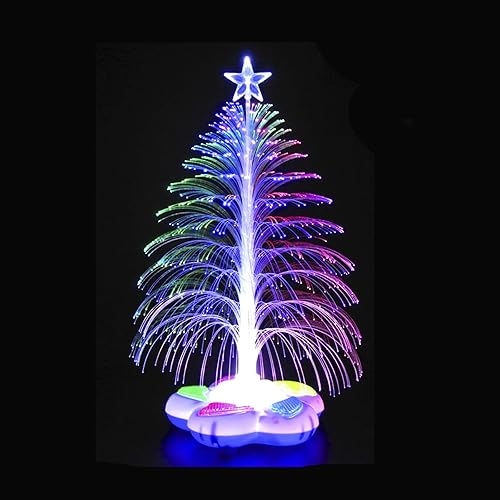 alfyng Árbol de Navidad de fibra óptica LED, árbol de vacaciones que cambia de color con estrella y base de flores, árbol de Navidad iluminado de