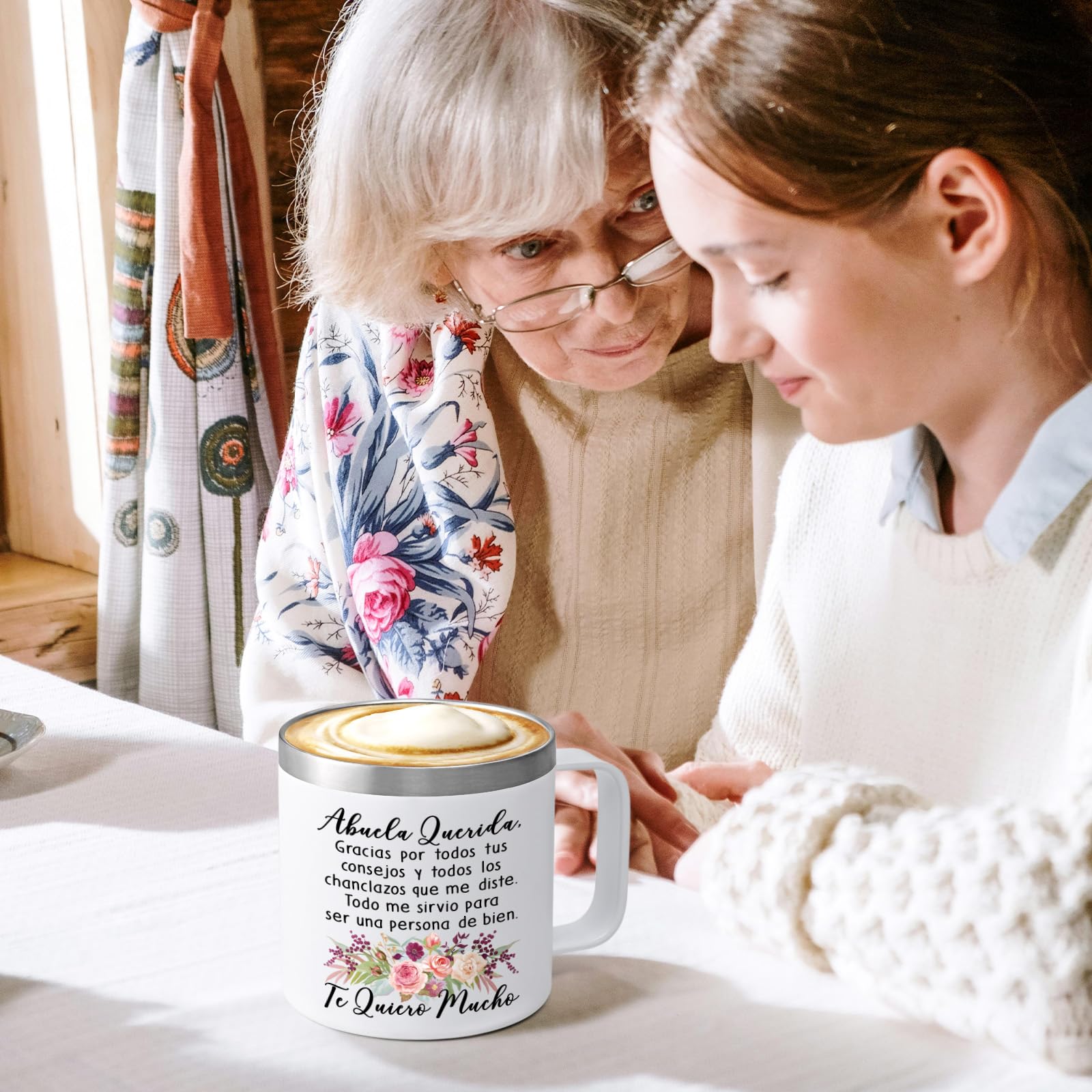 Lifecapido Regalos para la abuela, Regalos Para El Dia De La Madre, Regalo De Cumpleaños para Madre, La abuela Querida Stainless Steel Coffee Mug, Regalos para Mujer in Mother's Day (14oz White)