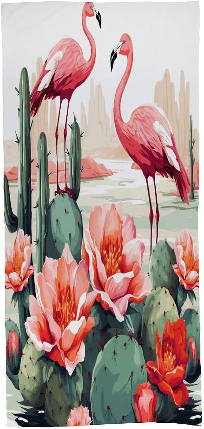 Cactus Flamingo Rose Flowers Towel Vacation Accessories Essentials Soft Lighterweight，Bath Towel for Adults Women Men，Bath Towels Gift for All Occasions, Machine Washable.