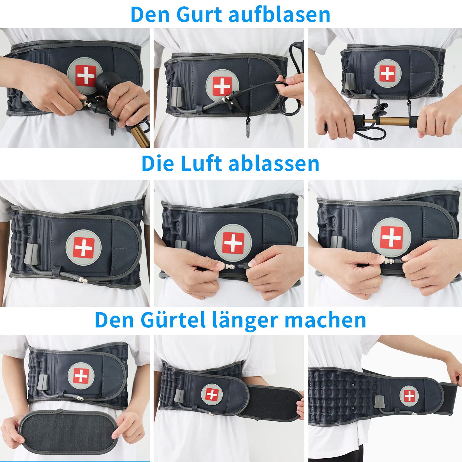 Dekompressions-Rückengürtel – Lendenwirbelstützgürtel für Männer und Frauen, Schmerzlinderung im unteren Rücken, Rückentraktionsgerät, passend für Taillenumfang 74-124 cm (Blau)
