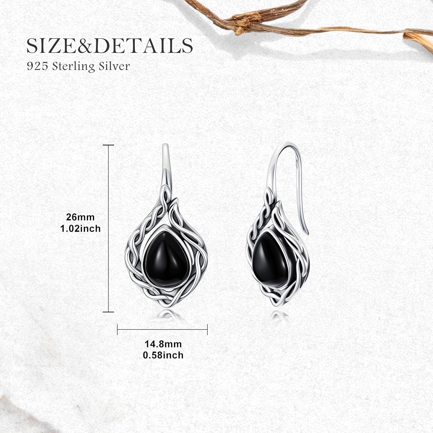 AOBOCO Black Onyx Earrings 925 Sterling Silver Vintage Celtic Knot Dangle Drop Hook Earrings for Women - Image 4