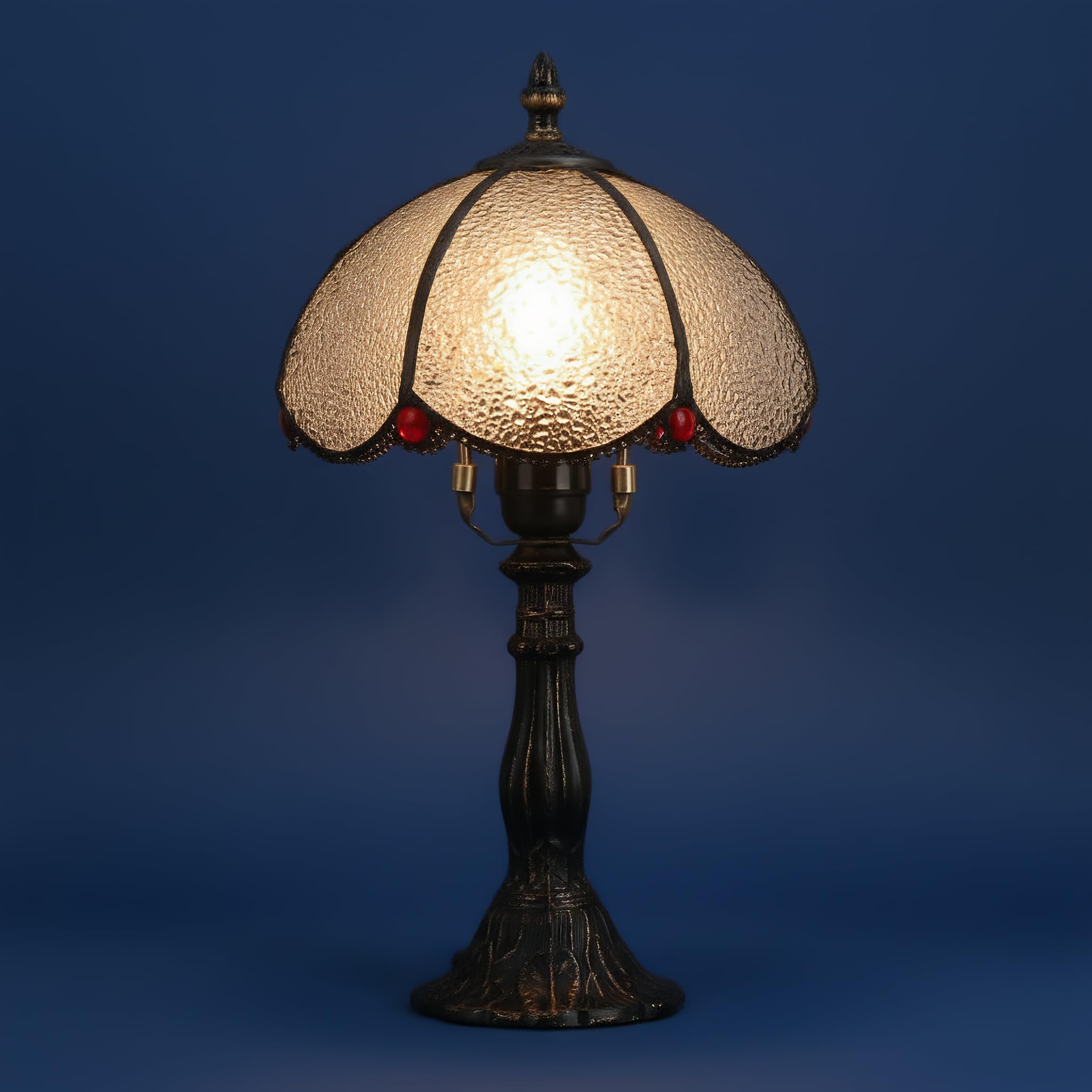 BARCELONA LED Lámpara de Mesa Candice Estilo Tiffany con Pantalla de Cristal Burbuja, Diseño Retro e Industrial, Clásico y Elegante para Sala de Estar, Dormitorio o Mesita de Noche, Vidrio Artesanal