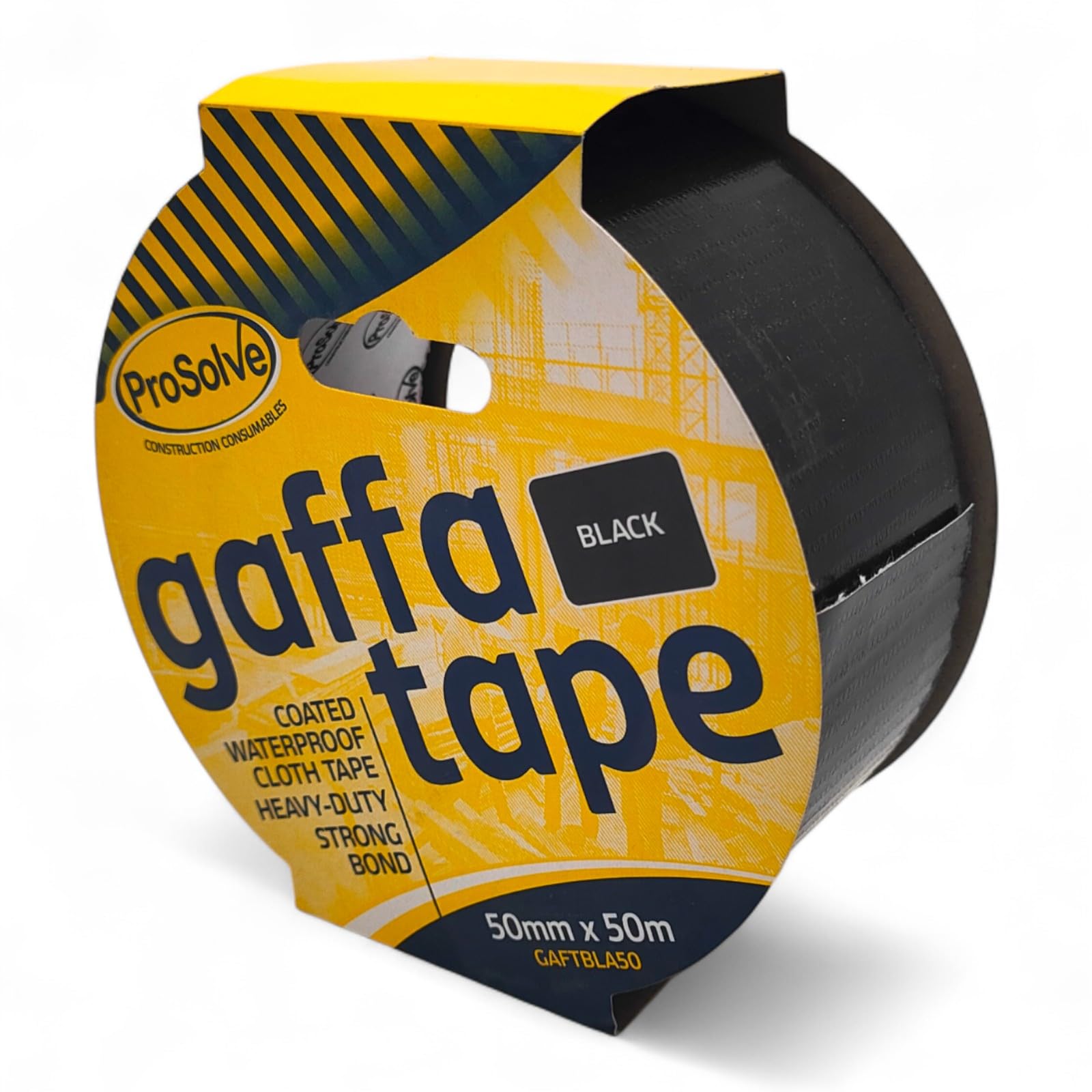 MSF 2 x Black PROSOLVE 50mm x 50m White, Red, Green, Blue, Black, Silver, And Yellow Premium Gaffer Tape Cloth Gaffa Duct Waterproof Pack OF (1, 2, 5, 10) (50mm x 50m, 2 X BLACK)