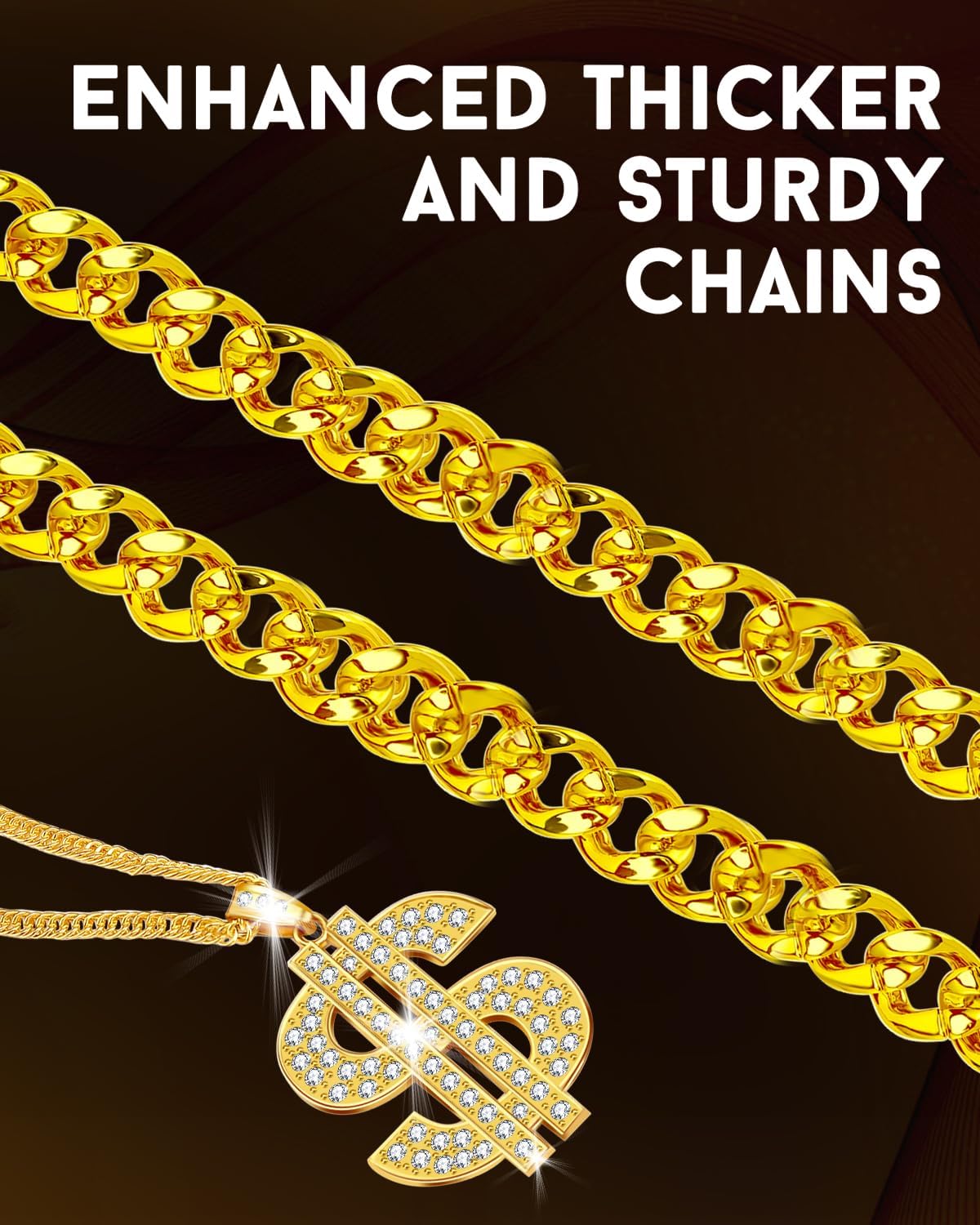 Hoedia 4 PACK 80s 90s Hip Hop Costumes Outfit Kit with Fake Gold Chains, Dollar Sign Chains, Sunglasses, Big Money Finger Ring Rapper Accessories for Men and Women Halloween Party Dress Outfits - Image 2