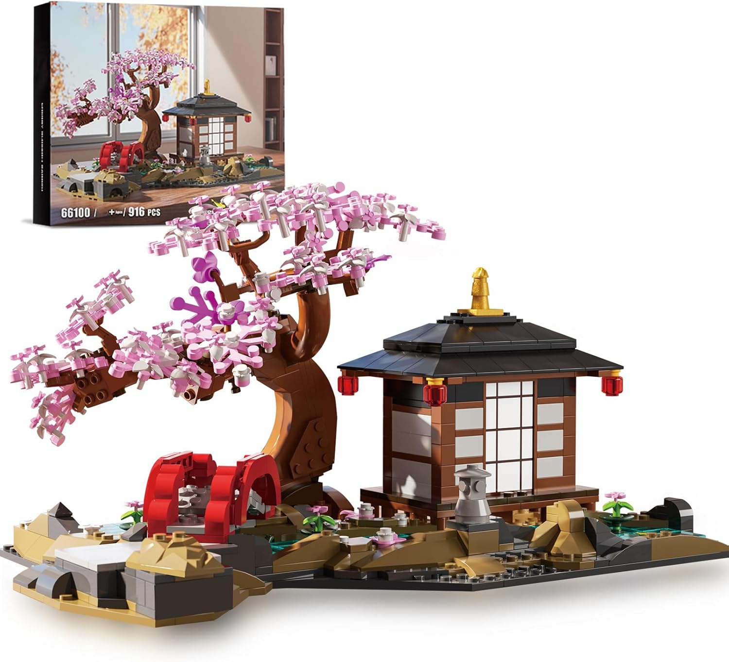 Cherry Blossom Bonsai Tree Building Set, Tranquil Zen Gardens Building Kit Japanese Sakura Tree House Architecture Building Blocks Model Pen Holder&Desk Organizer Gifts for Adult Teens 916 PCS