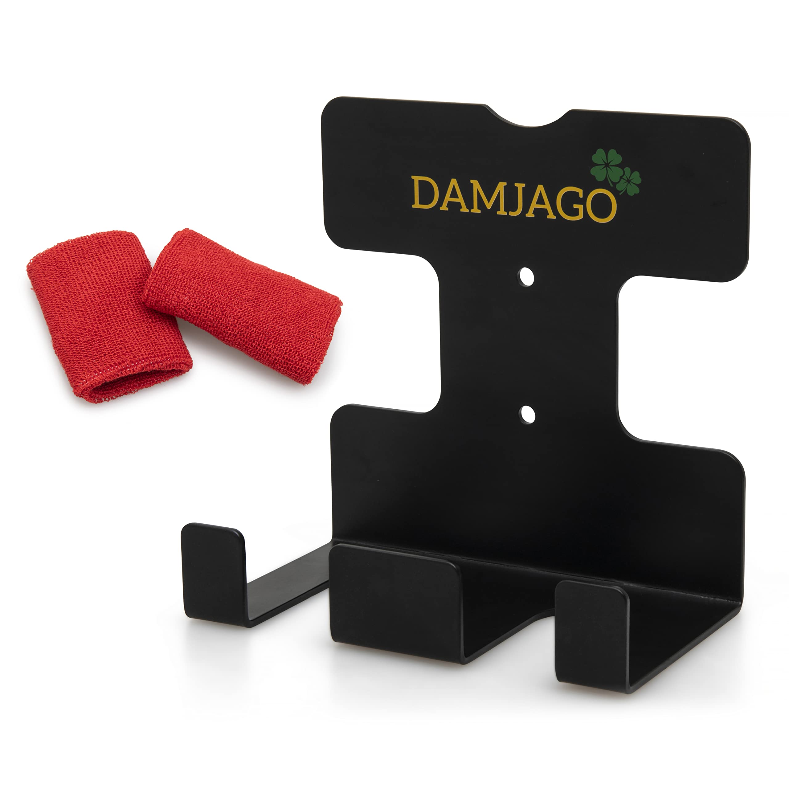 Double Olympic Wall Mount Barbell Holder – Heavy-Duty, Vertical, Strong 3mm Iron, Ideal for Commercial or Home Gym Storage, Perfect Fitness Accessory, Complete with Red Wrist Sweat Band