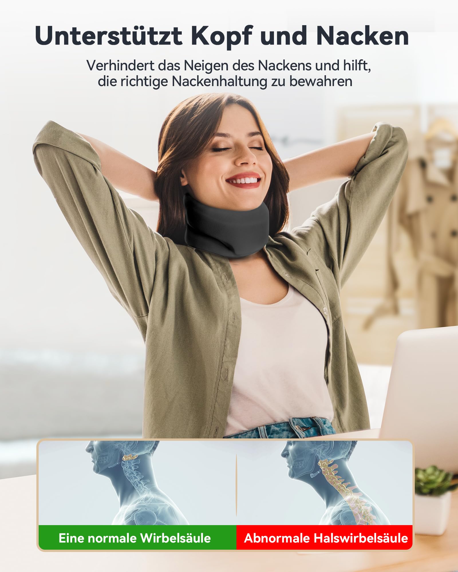 Nackenstütze gegen Nackenschmerzen, Weiche & Verstellbare Halskrause für Schlafen, Neck Support zur Unterstützung der Halswirbelsäule Druckentlastung, für Frauen und Männer(Schwarz, M)