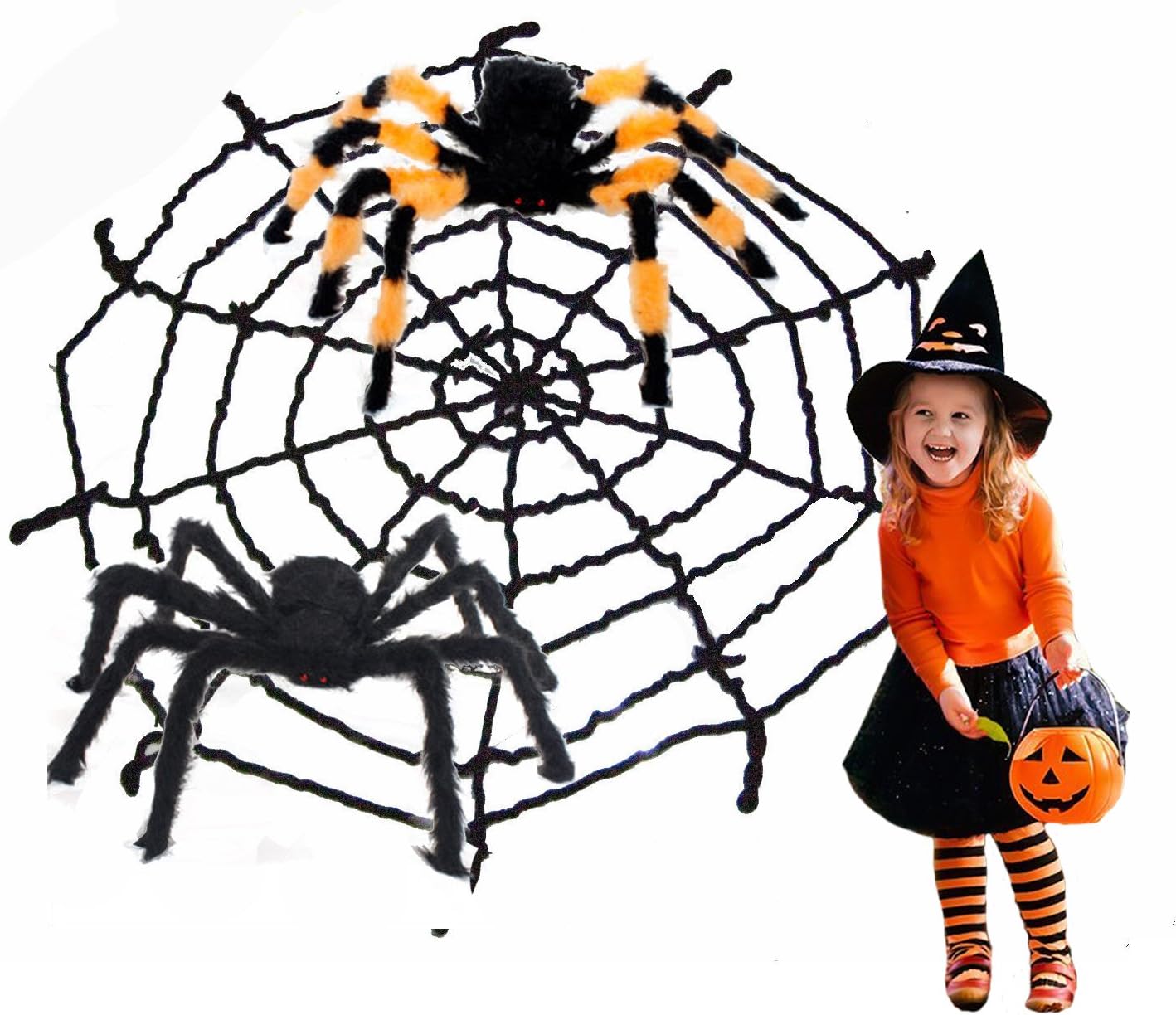 Amazon 3 PCS Black Giant Spider Web Spider Halloween Decorations