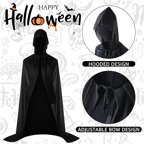 Miniatura 6 de Janmercy 5 unidades de capa negra de Halloween para adultos con capucha, unisex, capa con capucha, bata para mujeres y hombres, cosplay, fiesta de