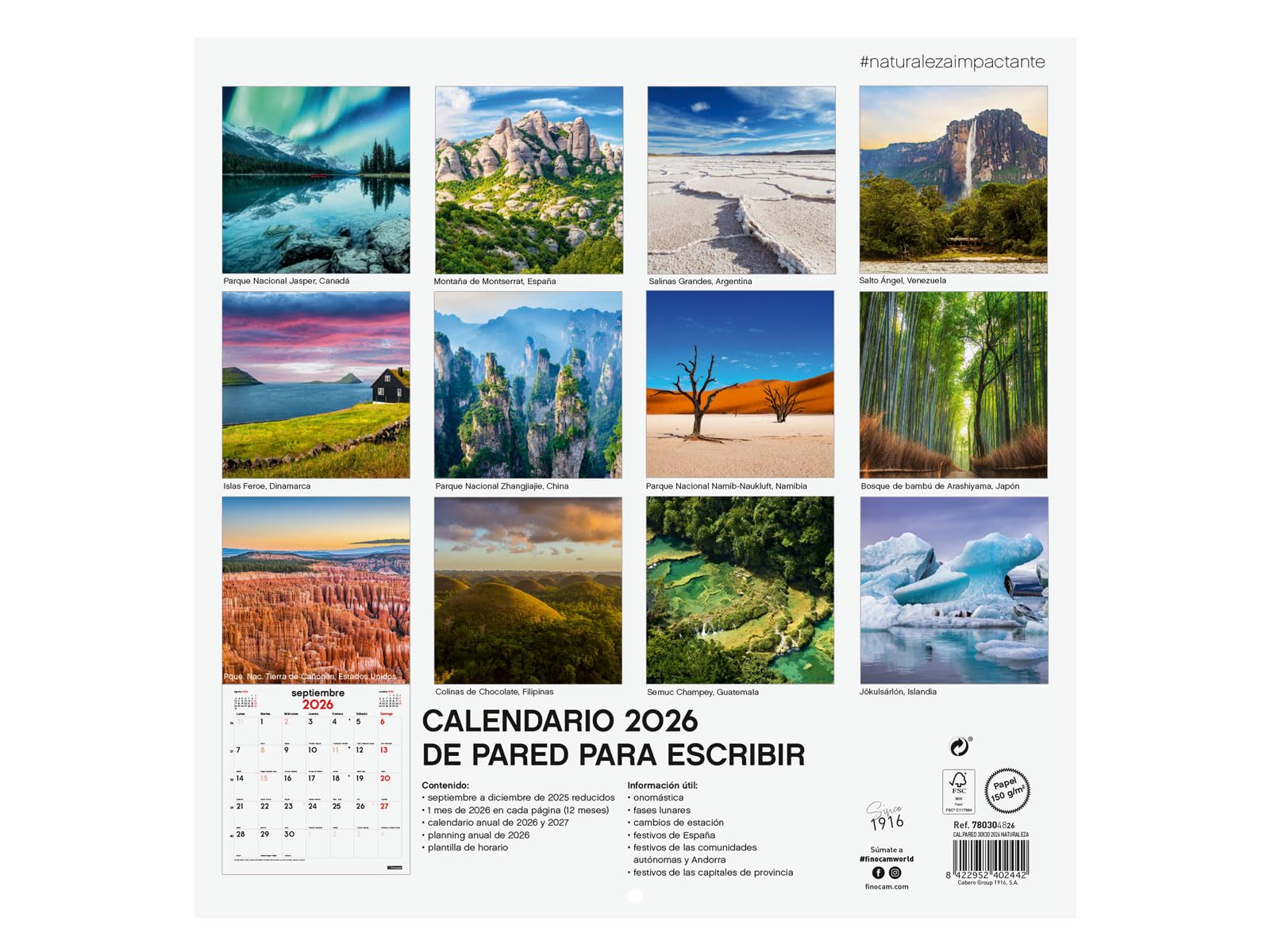 Finocam Wall Calendar 2026 18x18 Cm Month To View January, December 2026 + Sep- Dec 2025 (4 Months) Reduced, Images Nature, International