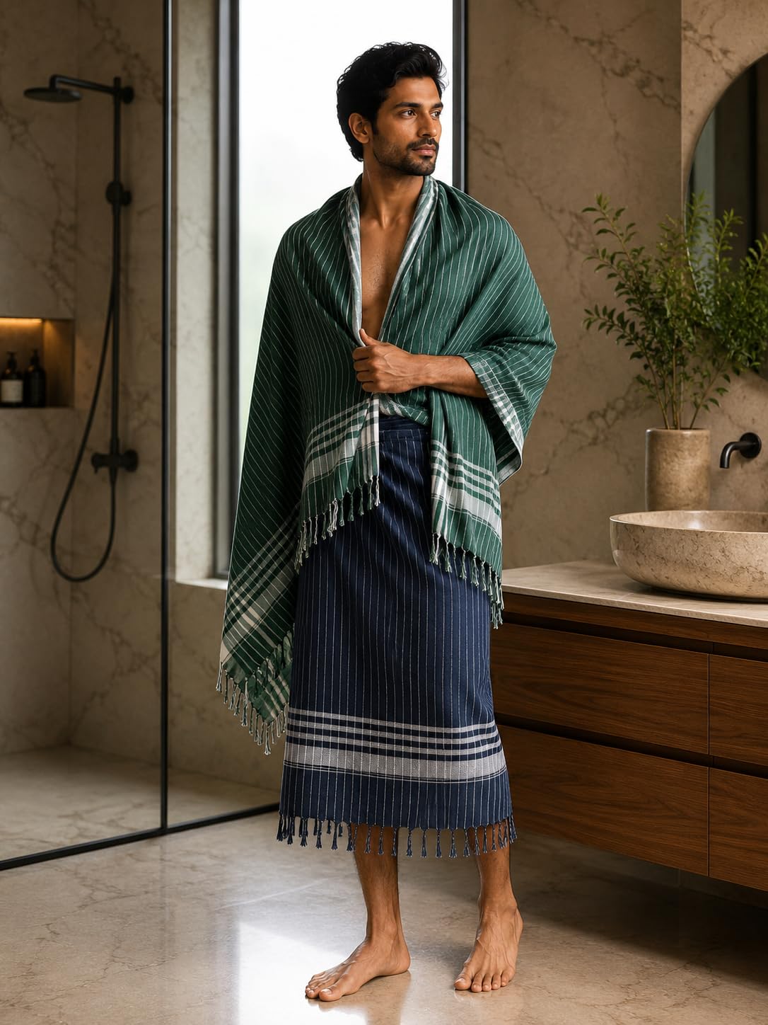 Ivory & Co. Cotton Gamcha Bath Towel [31 x 62 Inch (78 x 158 cm) | Pack of 2 ] | Quick-Dry, Soft, Lightweight & Absorbent | Cotton Bath Towel for Men & Women | Assorted Multicolor Combo | Set of 2-image-48