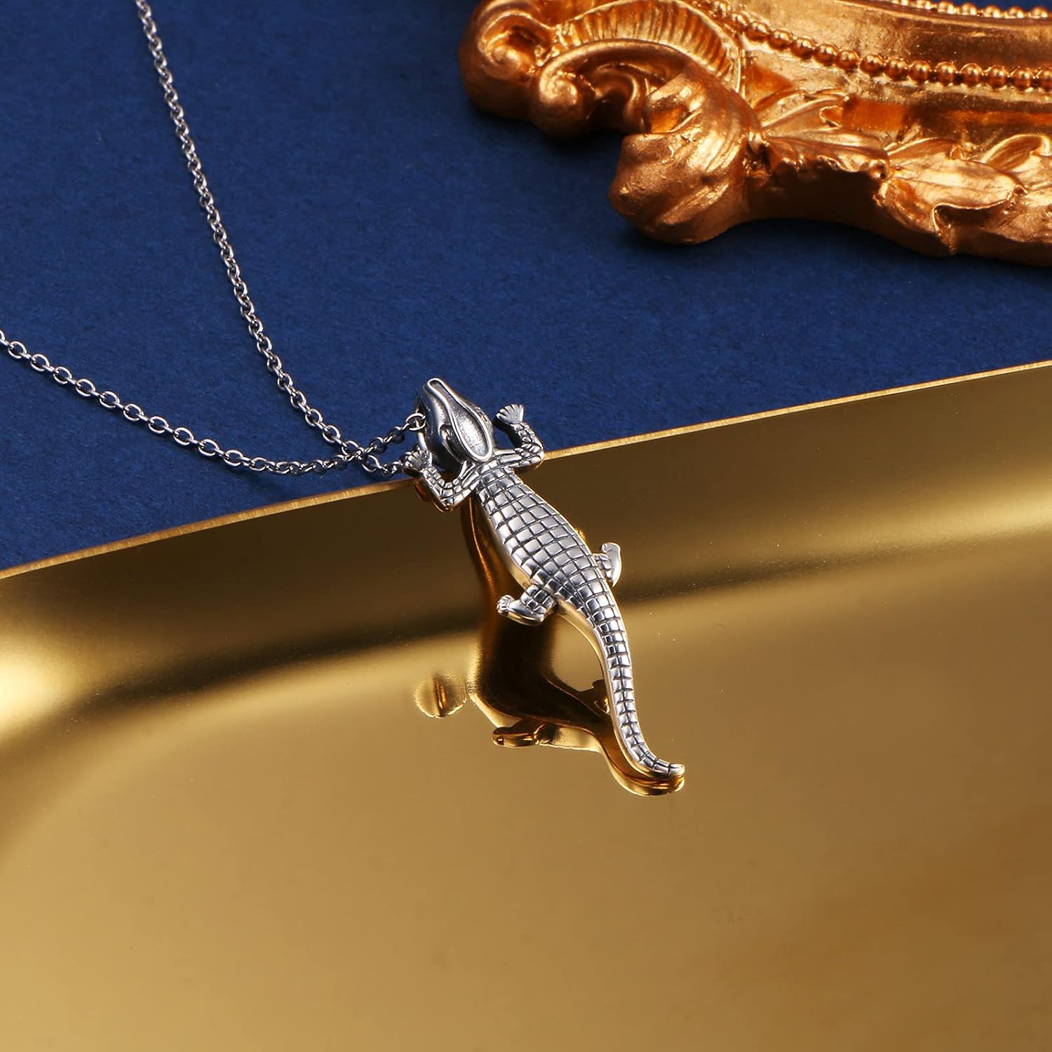 DAOCHONG S925 Sterling Silver Alligators Crocodile Animal Pendant Necklace for Women Men Teen - Image 2