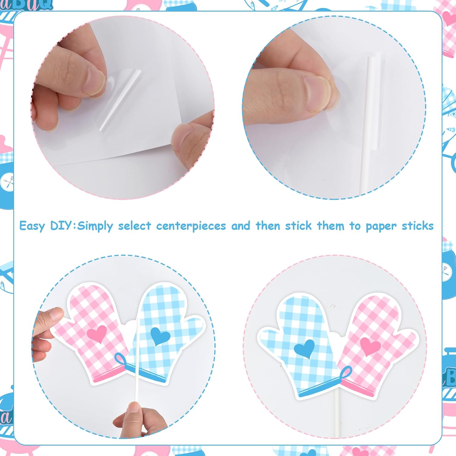 24 Pieces Pink Blue Baby Q Centerpiece Sticks - Pink and Blue BBQ Gender Reveal Decorations, BabyQ Topper Centerpiece Supplies for Barbecue Picnic Themed Baby Shower Pregnancy Celebration