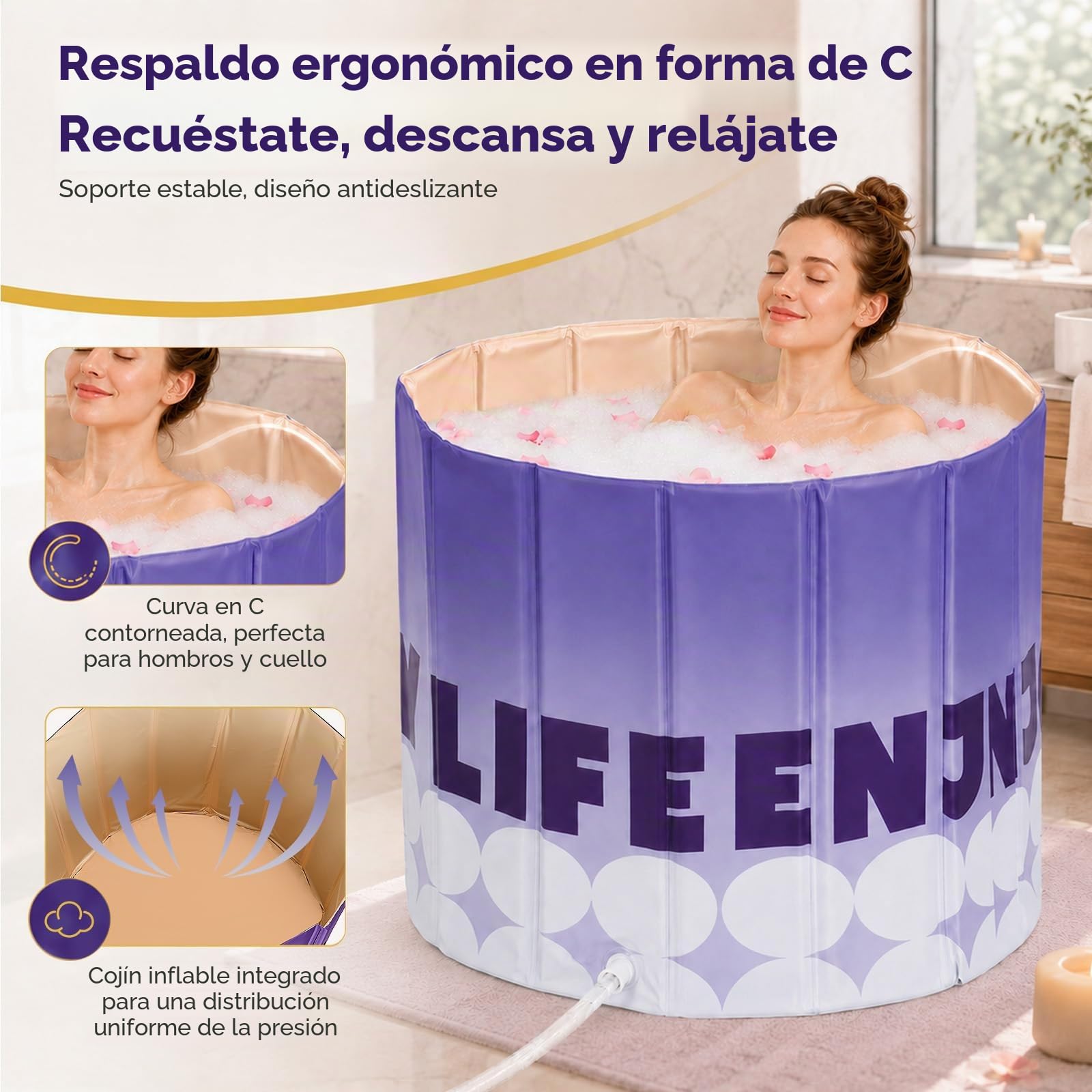 Bañera plegable para adultos, bañera portátil de 80 cm, bañera plegable con aislamiento de 5 capas y doble desagüe, bañera inflable compacta para baños pequeños, camping y RV