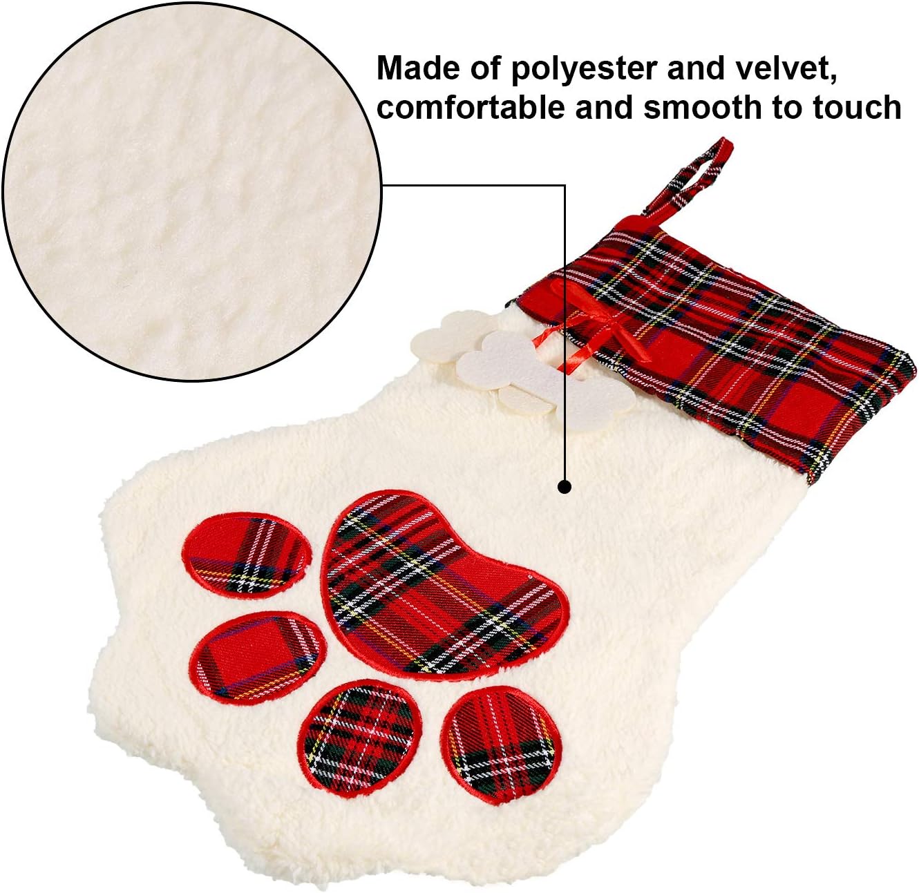 Jetec 4 Pieces Buffalo Plaid Pet Stockings for Cats and Dogs Christmas Stockings Pet Paw Pattern Stockings Fireplace Hanging Stockings Christmas Decorations
