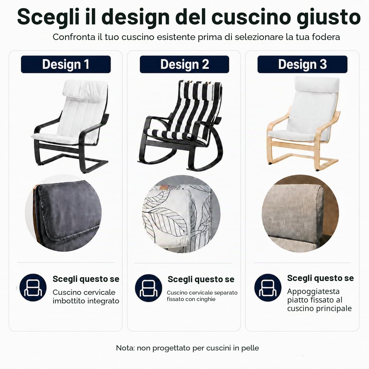 VINYLLA Fodera di ricambio per poltrona Ikea Poang (cuscino design 3, poliestere - nero)